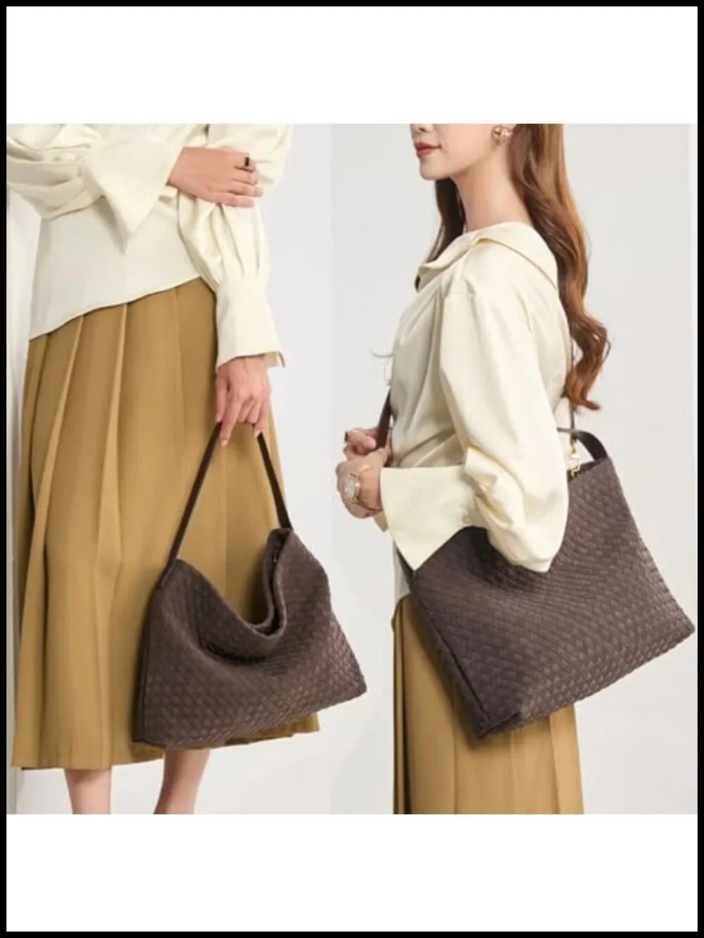 Braided Suede Tote Bag Hobo Shoulder Bag with Woven Details